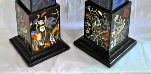 24" Ethnic Black Marble Obelisk Inlaid Lapis Lazuli Stone Garden Decor Monuments - Picture 5 of 5