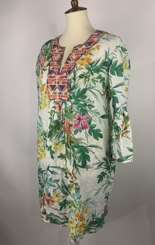 Johnny Was Workshop Tunic Dress Size M Floral 3/4 Flare Sleeve Embroidered Neck - Picture 7 of 15
