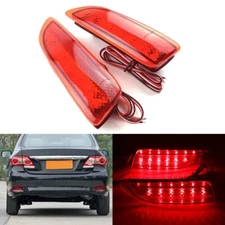 2x Red Lens Bumper Reflector LED Tail Brake Light For 2011-2013 Toyota Corolla