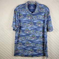 Tommy Bahama MARLIN Supima Cotton Short Sleeve Polo Shirt Medium Blue Floral
