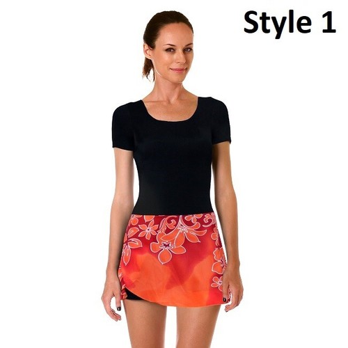Aroona Women One Piece Swimsuit with Sleeve Swimdress Skirted Swimwear - Picture 2 of 13