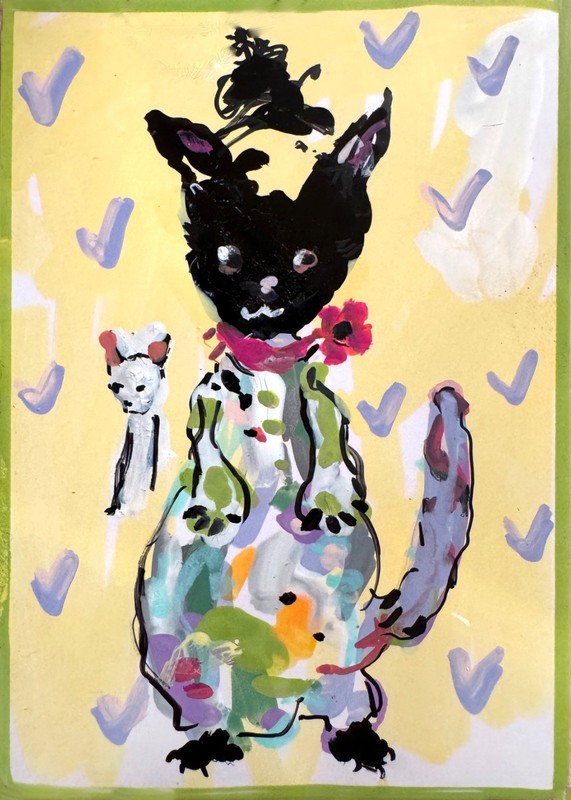 ACEO Original Art. Cat Art. Whimsical Cats. Miniature Art.