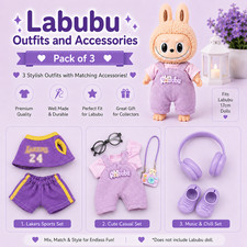 Purple Outfits for Labubu Pack of 3 17cm Doll Clothes DOLL NOT INCLUDED
