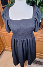 H&M Mini-Dress Women's Size Medium Black Puff Sleeve Smocked Gothic Cottagecore