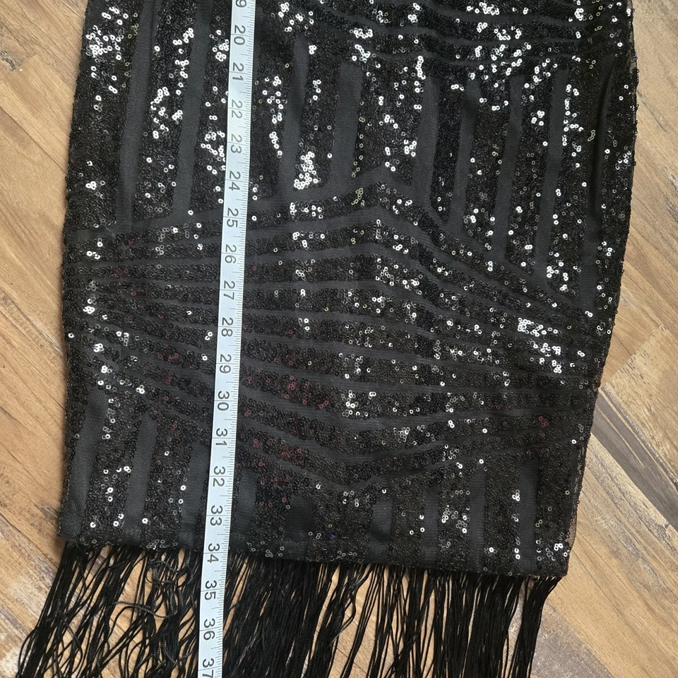 Sparkly Black Flapper Gatsby 连衣裙 M 码 20 年代性感正装 — 第 3/4 张图片
