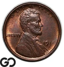 1918-D Lincoln Cent Wheat Penny, Red Brown, Choice BU++ Tougher Date