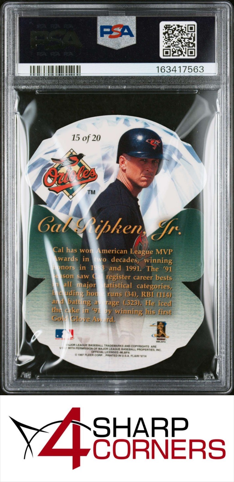 1997 FLAIR SHOWCASE DIAMOND CUTS #15 CAL RIPKEN JR. HOF PSA 10 view 2