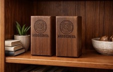 Vintage Mid Century University Of Minnesota Walnut Bookends - Golden Gophers 