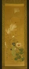 JAPANESE HANGING SCROLL ART Painting Autumn Flowers under Full Moon  #E9723
