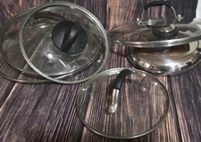 Pot & Pan Lids. Lot Of 6. Different Sizes. Glass & 1 Metal. 