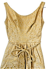 Vtg 1950s Gold Brocade Cocktail Dress Hepburn