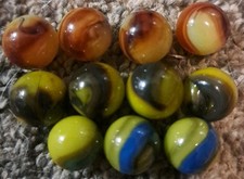 Lot Of 11 Estate Sale Marbles Yellows Not UV .49"