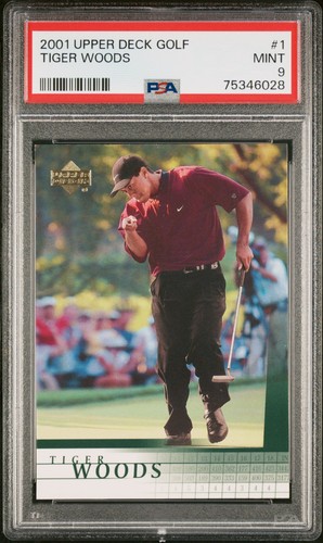 2001 UPPER DECK GOLF #1 TIGER WOODS ROOKIE PSA 🔥9 MINT🔥 GOLF LEGEND RC!