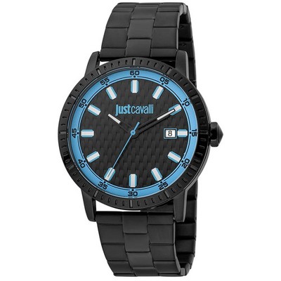 Just Cavalli Black Stainless Steel Quartz Dress Watch with Multicolored Dial
