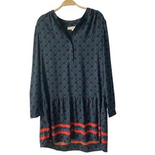 Ann Taylor LOFT Drop Waist Floral Tunic Dress S Navy Teal Boho Coastal Cowgirl