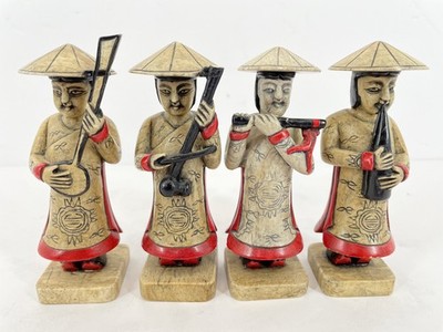 READ Vintage Chinese Musicians Figures Set of 4 Hand Carved Stone Asian Art