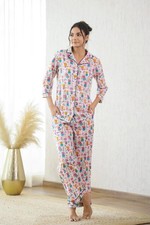 Cotton Co-Ord Set for Women   White  Pink Animal Print 2-Piece Loungewear