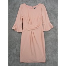 Adrianna Papell Dress Womens 8 Bell Sleeve Sheath Office Career Wedding Pink Zip