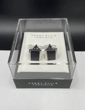 Perry Ellis Portfolio Men's Black Square Cufflinks ~ NEW MSRP: $40.00