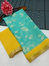 Women's Cotton Linen saree with Running Blouse Piece
