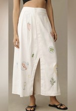 Maeve Anthropologie Linen Blend Embroidered Midi Skirt NWT Sz 12 Coastal Amalfi