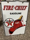 Early Original Vintage 1940 Texaco Fire Chief Porcelain Pump Plate Gas Oil Sign