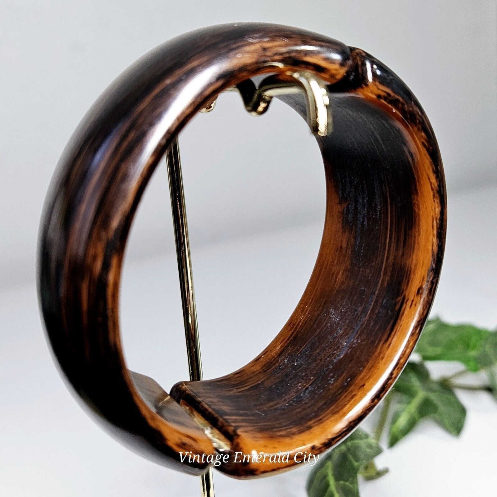 Rustic Radiance Hinged Cuff Bracelet Plastic Brow… - image 3