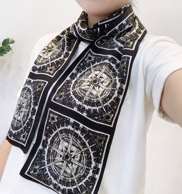 100%Silk Mulberry cutting edge Print 150X16cm  Neckerchief Shawl Bandanna Scarf