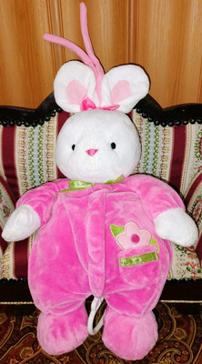 Carters Child Mine Bunny Musical Crib Pull Toy Plush Pink White
