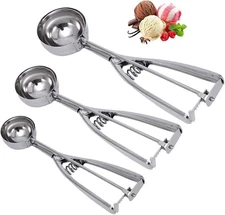 Cookie Scoop Set 3 Sizes Stainless Steel Ice Cream Dough Cupcake Scoop Tool