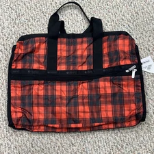 LeSportsac Red Tartan Deluxe Large Weekender Bag Modern Plaid Black Red RARE B14