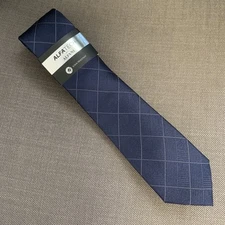 Alfani Men's Slim Neck Tie Gering Grid Alfatech Navy Blue MSRP $55