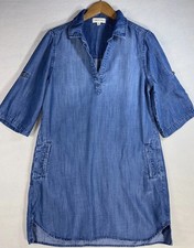 Cloth & Stone Blue Denim Chambray Shirt Dress Roll Tab Sleeve Size Medium