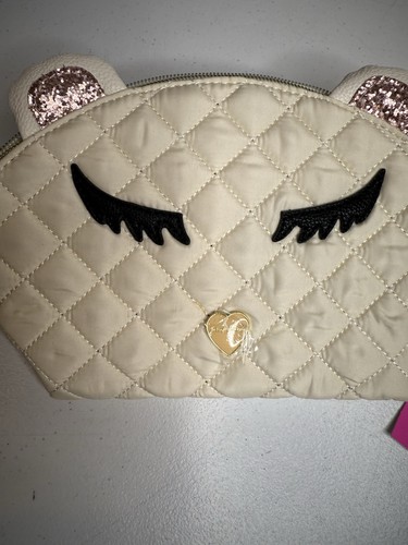 Betsey Johnson Kitsch Quilted Cosmetic Pouch Makeup Bag Purse Lined Cream NWT - Picture 2 of 9