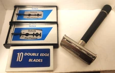 VTG 1970’s Schick Krona Safety Razor and 17 Double Edge Blades Nice Condition