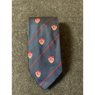VTG Yale University Silk Tie Navy Blue Red Stripe Crest Shield Exclusive Design