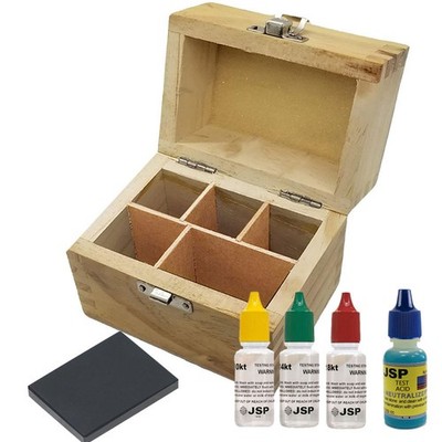 Gold Testing Kit 10K 14K 18K Acid Test Set w/ Stone Wood Box Neutralizer