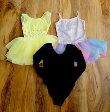 Lot of 3 Girls Leotards for Dance or Gymnastics Tutu Sequins Rhinestones Sz 6-7