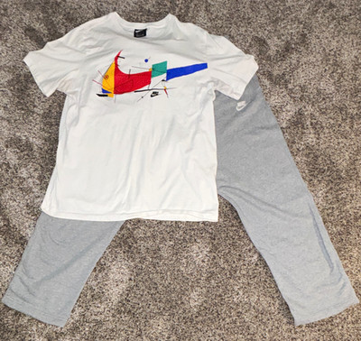 Nike Men s 2-Piece Outfit Set L Graphic Tee + Pants Elastic Waist White/Gray