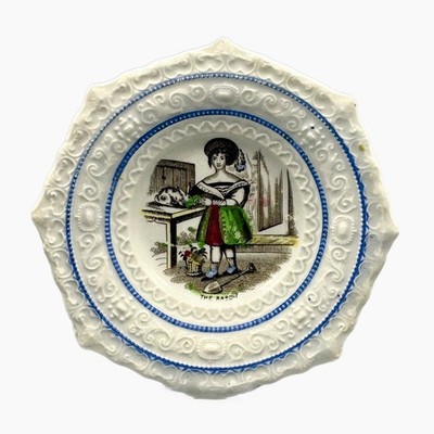 Frühe viktorianische Kinderzimmer Geschirr Perlgeschirr Teller, Der Hase, um 1847