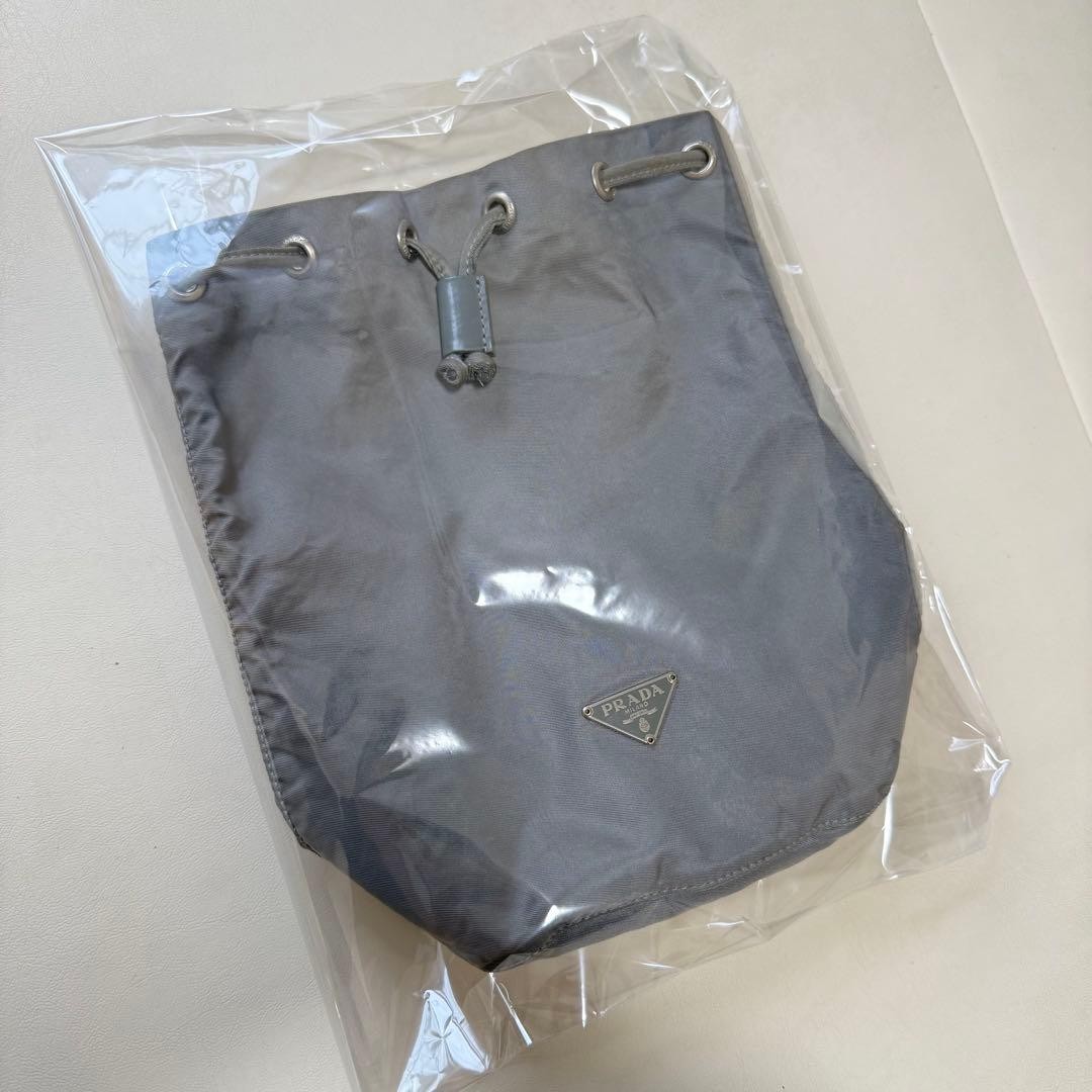 PRADA Nylon Accessory Pouch Gray Drawstring Used … - image 19