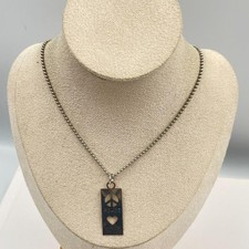 Vintage Peace Love Necklace Silver Tone Ball Bead Chain Rectangular Pendant