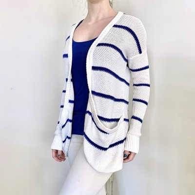 American Eagle Y2K cream blue striped knit cardigan nautical Elena Gilbert sail
