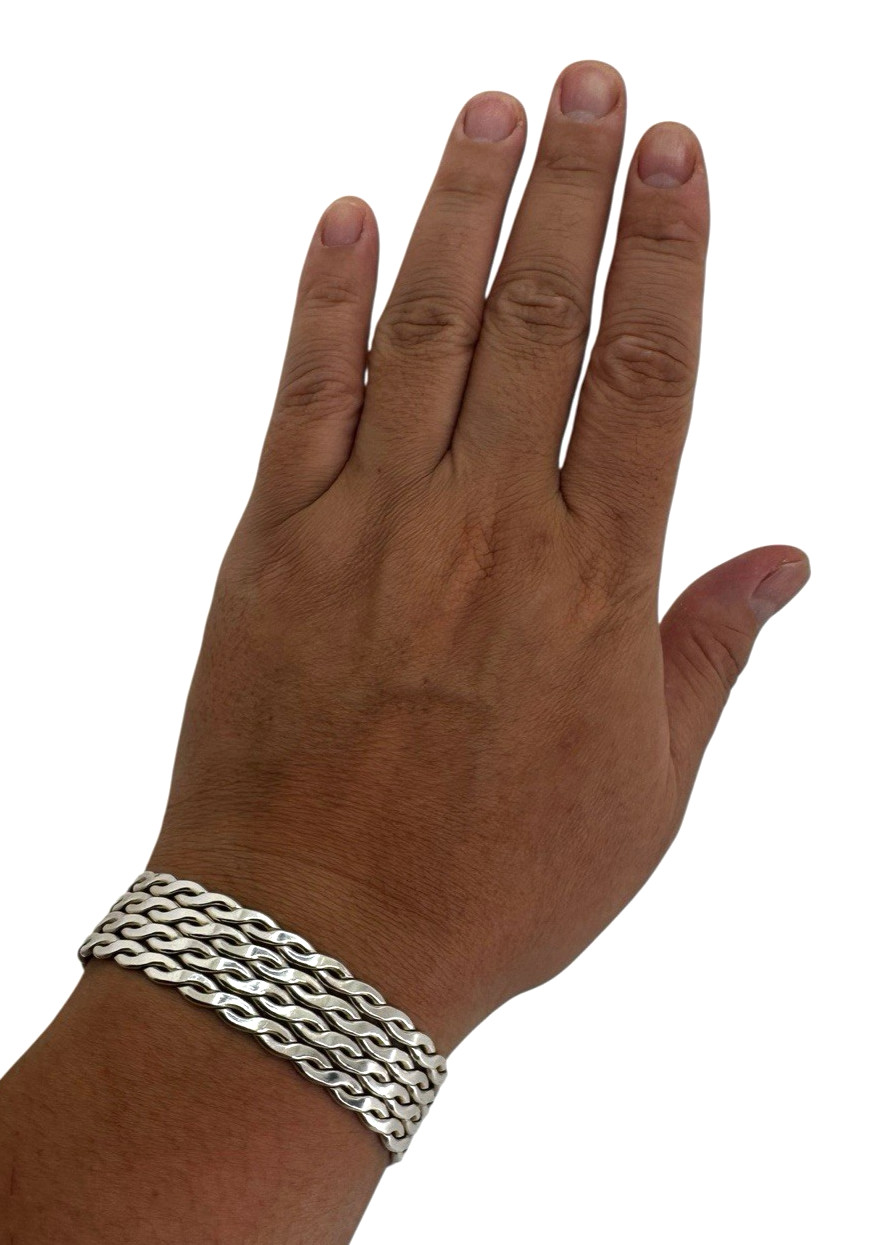 Mexico Solid Sterling Silver Braided Cuff Braclet… - image 6
