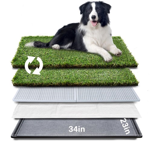 HQ4us Dog Grass Pad with Tray Large 34”×23” Dog Litter Box Toilet with 2×Arti...