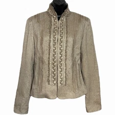 ELIE TAHARI BOHO LUXE BLAZER CHUNKY Y2K EMBELLISHED SILK WOOL BLEND SIZE S M
