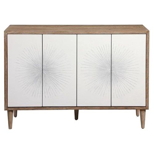 Uttermost Dani 4-Door Contemporary Wood Cabinet in White/Woodtone - Picture 3 of 9