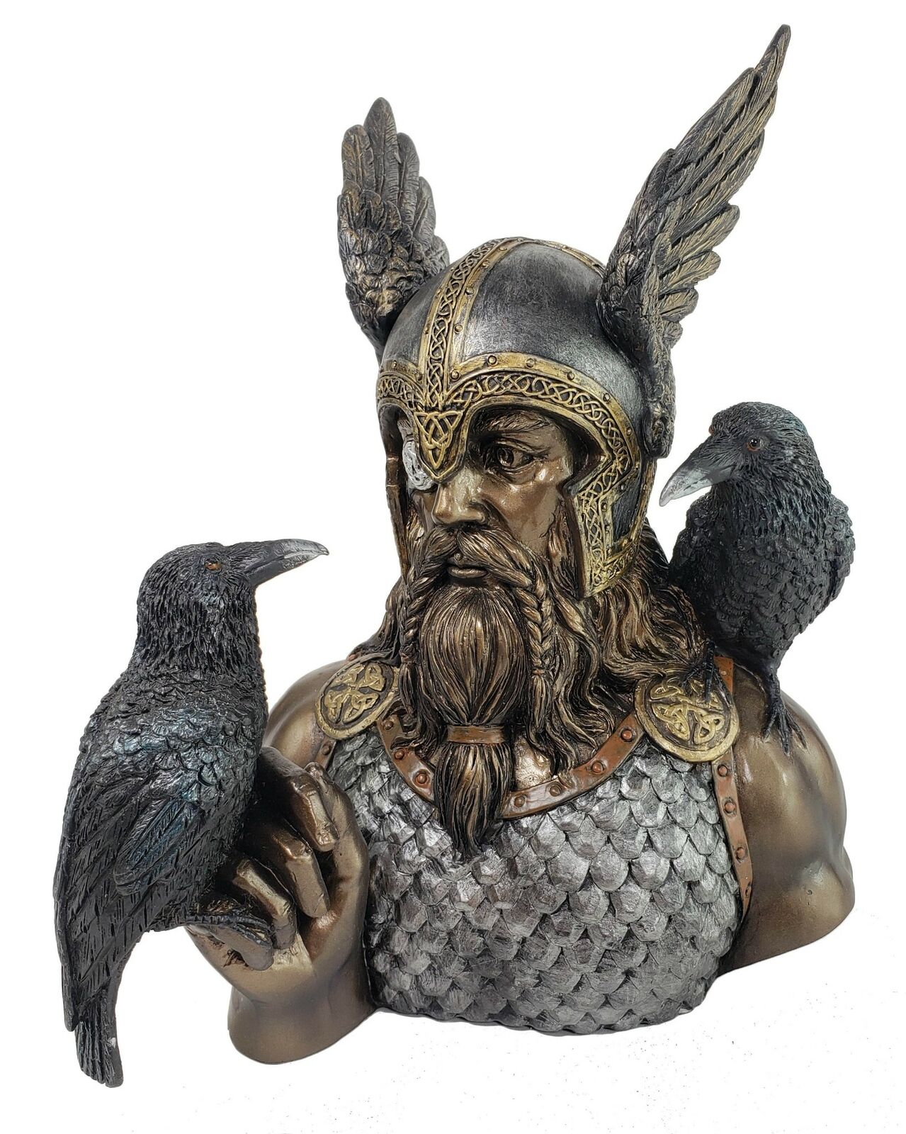 9 Odin Bust with Ravens Viking Norse Mythology God Statue Bronze