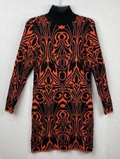 Yuka Womens Orange & Black Fitted Sweater Dress Size T1 SMALL Halloween Stretch