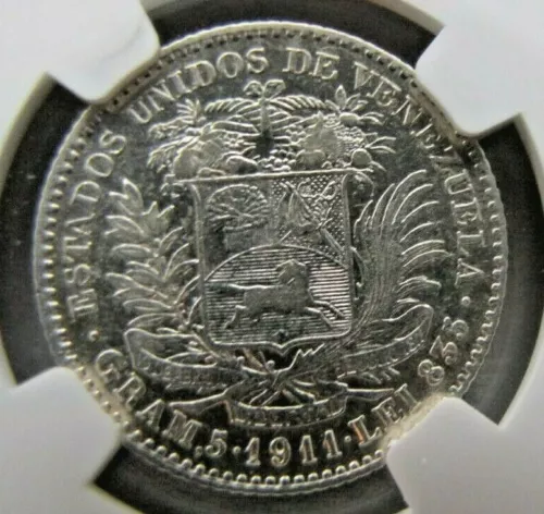 Venezuela 1 Bolivar 1911 NGC AU 53